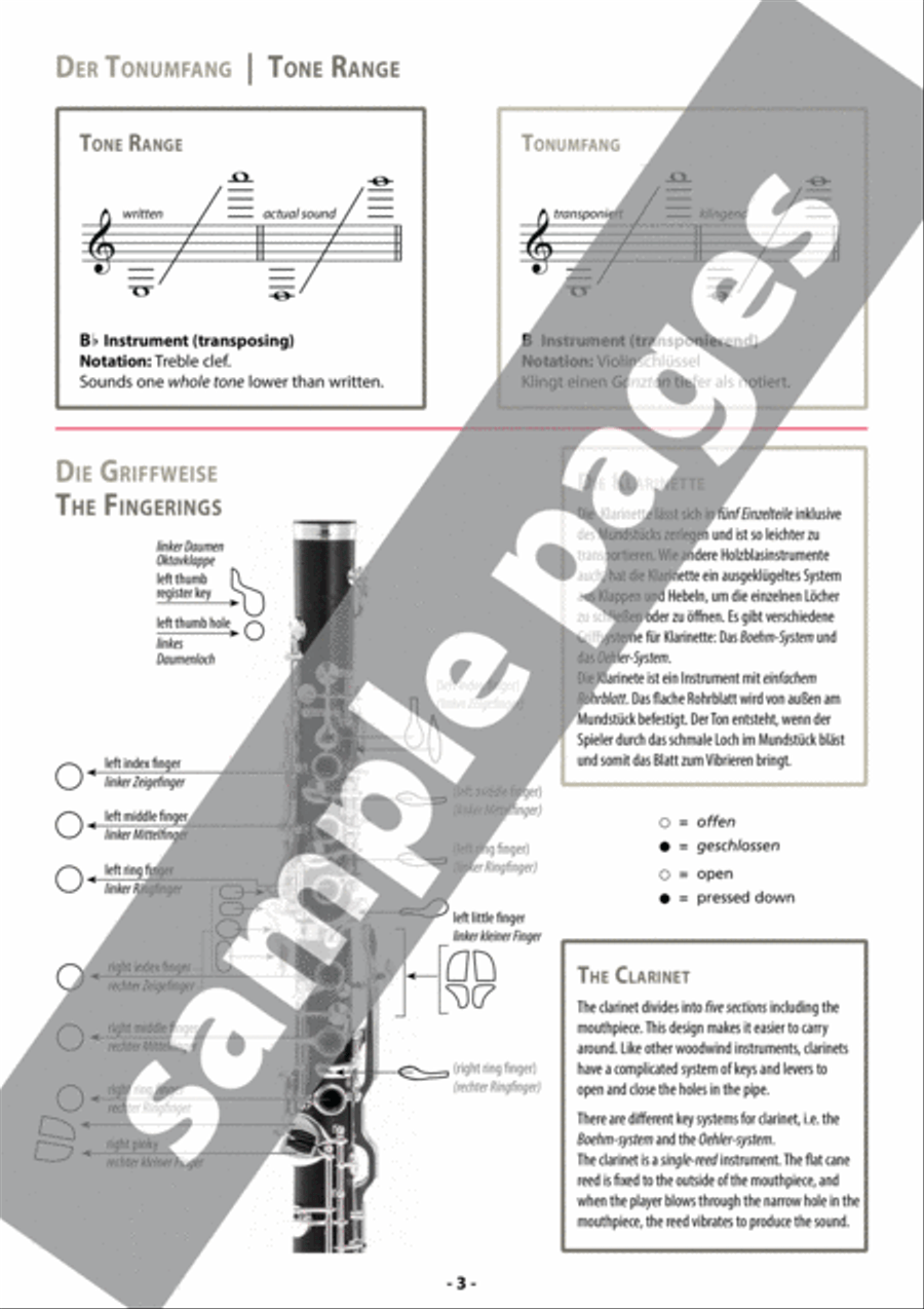 Grifftabelle für Klarinette Deutsches System [Fingering Charts for Clarinet -- Oehler System] Clarinet scores gallery preview page 3