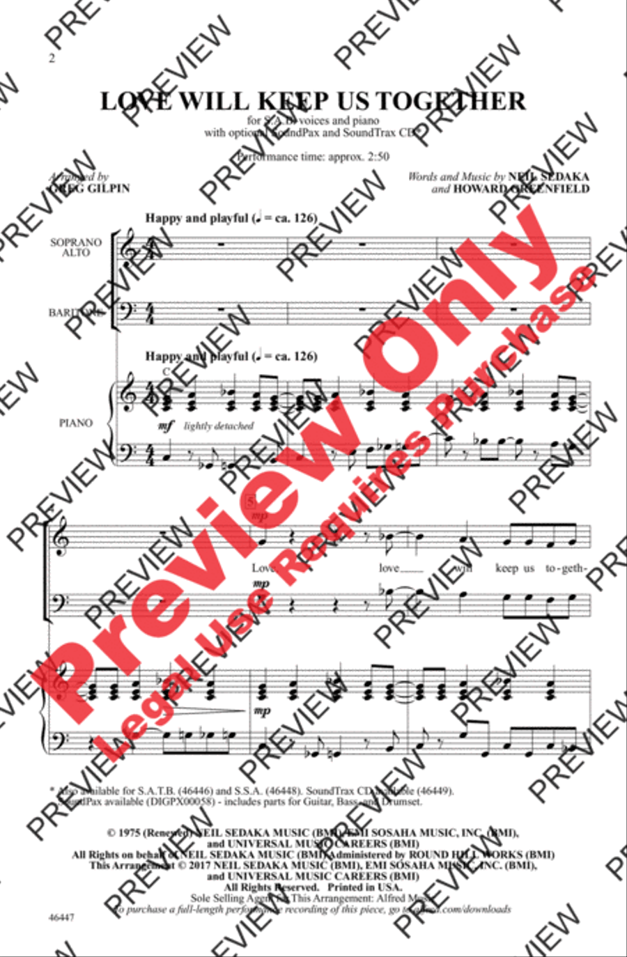 Love Will Keep Us Together 3-Part scores gallery preview page 2