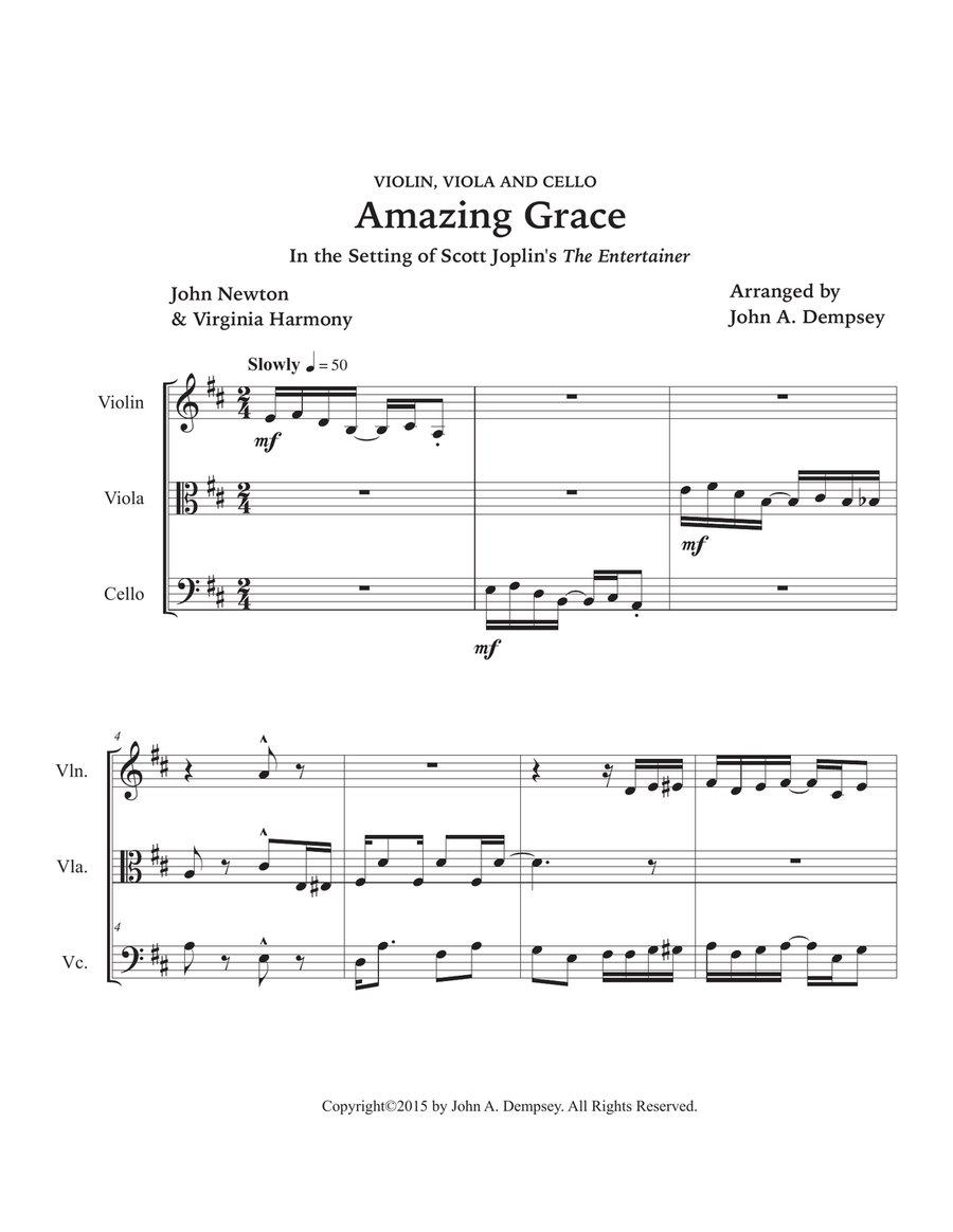 Amazing Grace / The Entertainer (String Trio): Violin, Viola and Cello String Trio scores gallery preview page 5
