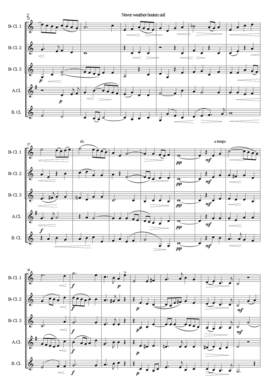 Never weather-beaten sail for clarinet quintet Clarinet Quintet scores gallery preview page 2