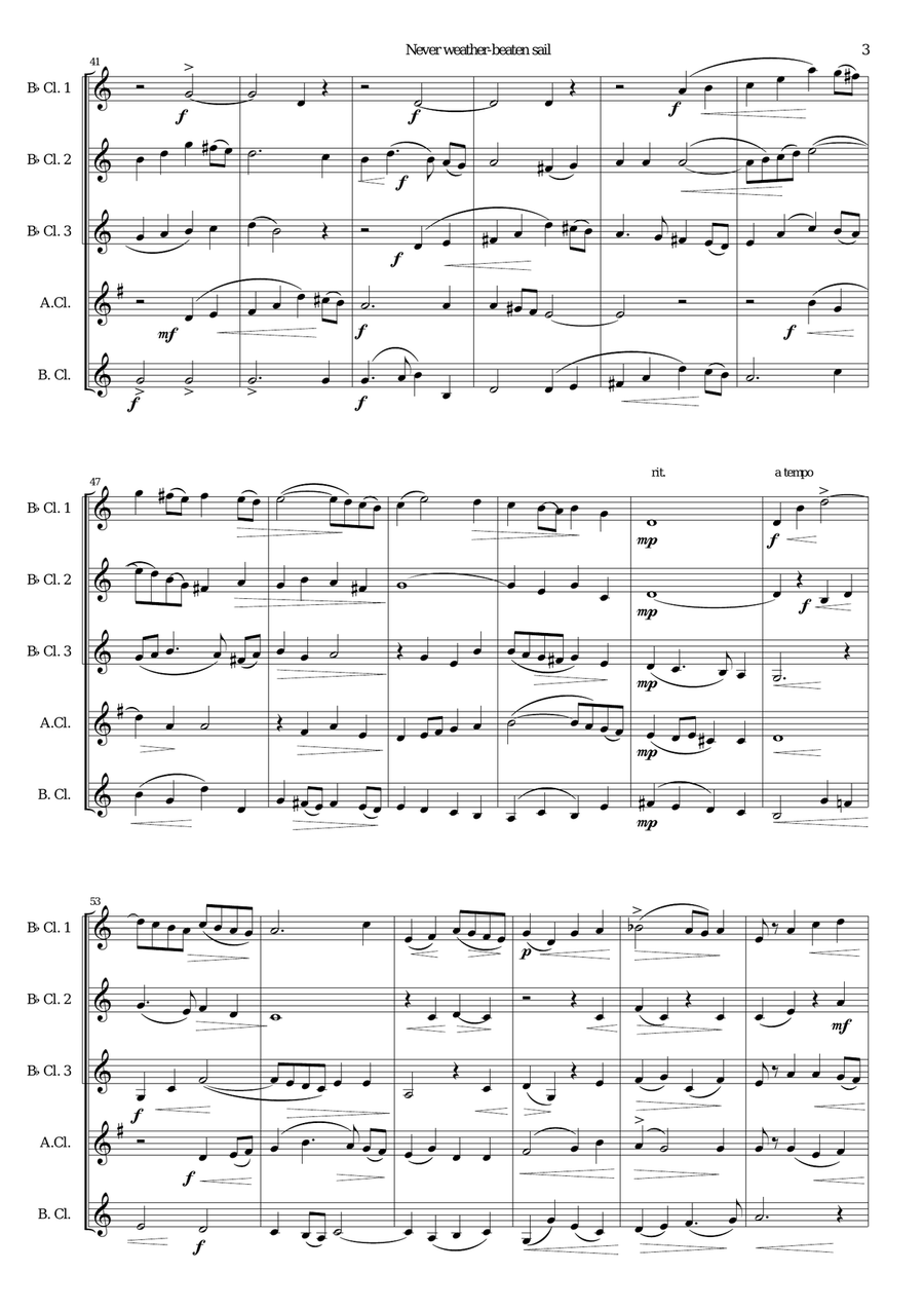 Never weather-beaten sail for clarinet quintet Clarinet Quintet scores gallery preview page 3