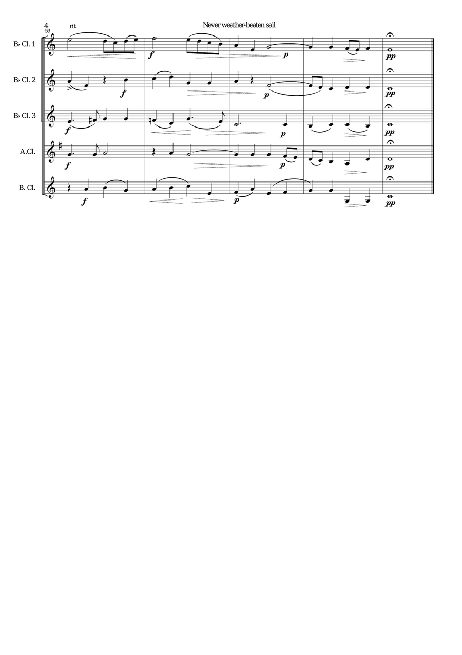 Never weather-beaten sail for clarinet quintet Clarinet Quintet scores gallery preview page 4