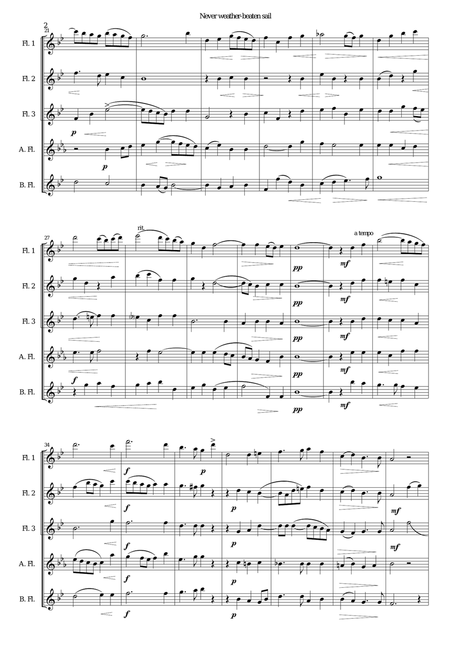 Never weather-beaten sail for flute quintet Woodwind Ensemble scores gallery preview page 2