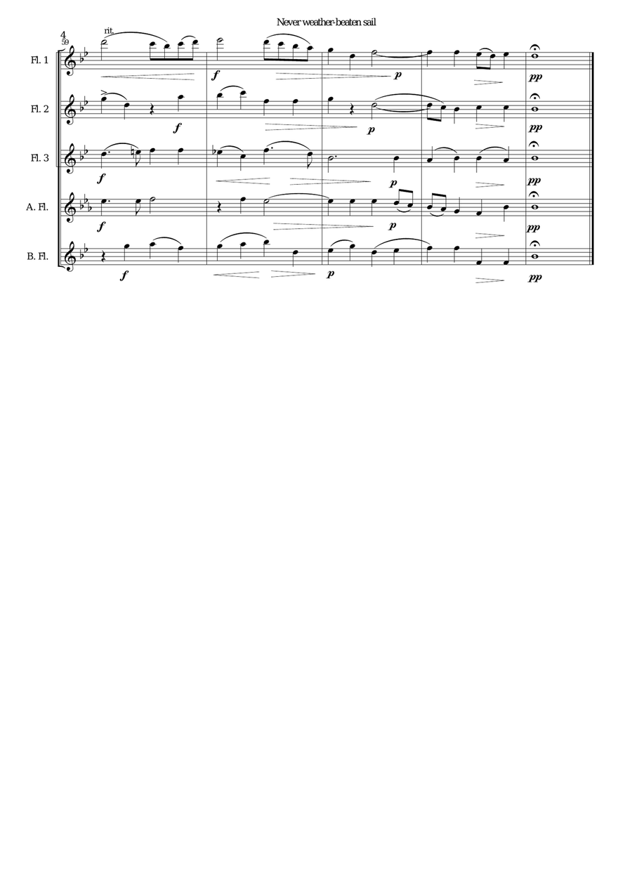 Never weather-beaten sail for flute quintet Woodwind Ensemble scores gallery preview page 4
