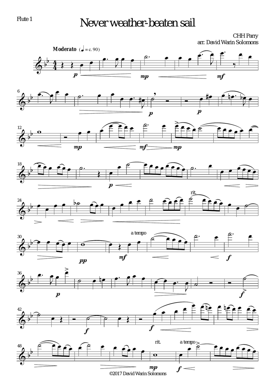 Never weather-beaten sail for flute quintet Woodwind Ensemble scores gallery preview page 5