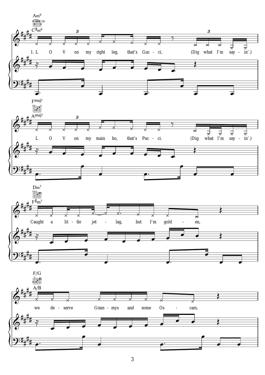 Rollin (featuring Future) Piano, Vocal scores gallery preview page 3
