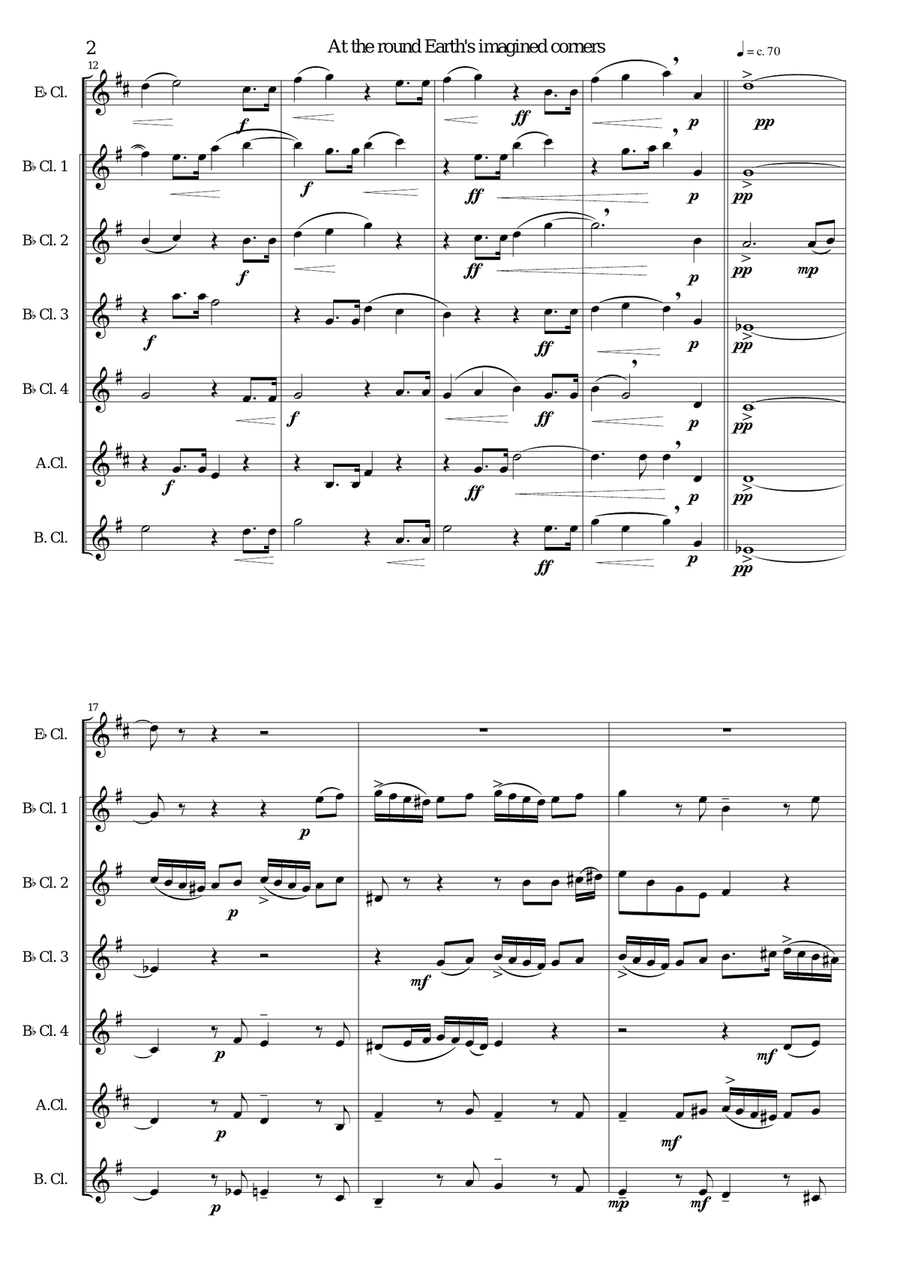 At the round earth’s imagined corners for clarinet septet Clarinet Solo scores gallery preview page 2