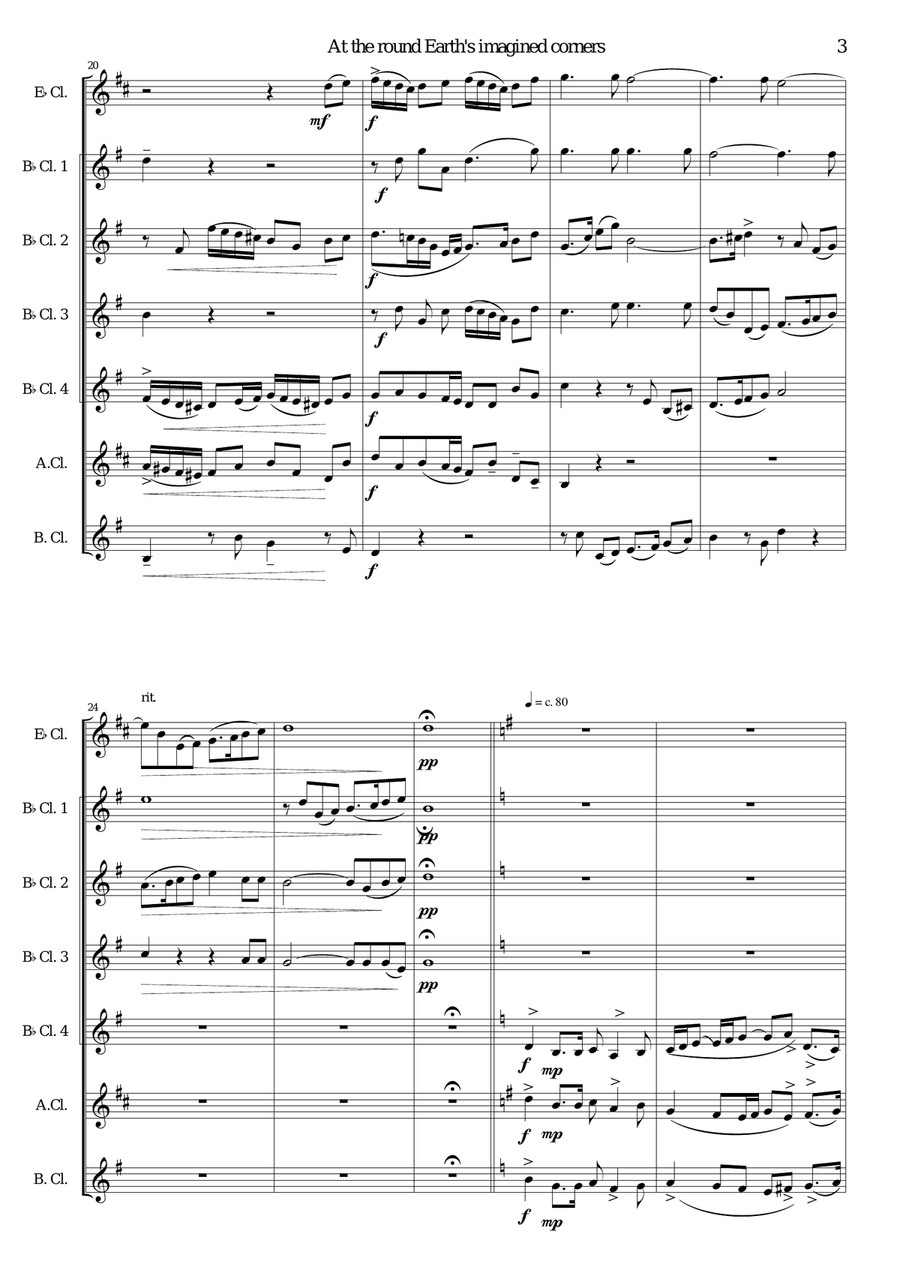 At the round earth’s imagined corners for clarinet septet Clarinet Solo scores gallery preview page 3