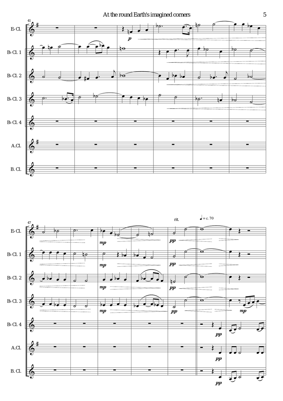 At the round earth’s imagined corners for clarinet septet Clarinet Solo scores gallery preview page 5
