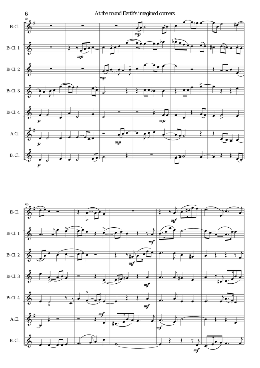 At the round earth’s imagined corners for clarinet septet Clarinet Solo scores gallery preview page 6