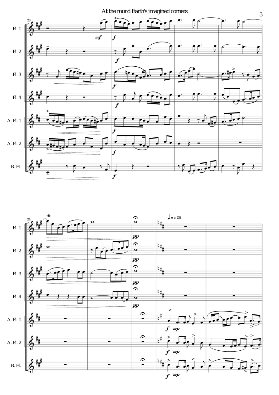 At the round earth’s imagined corners for flute septet Woodwind Ensemble scores gallery preview page 3