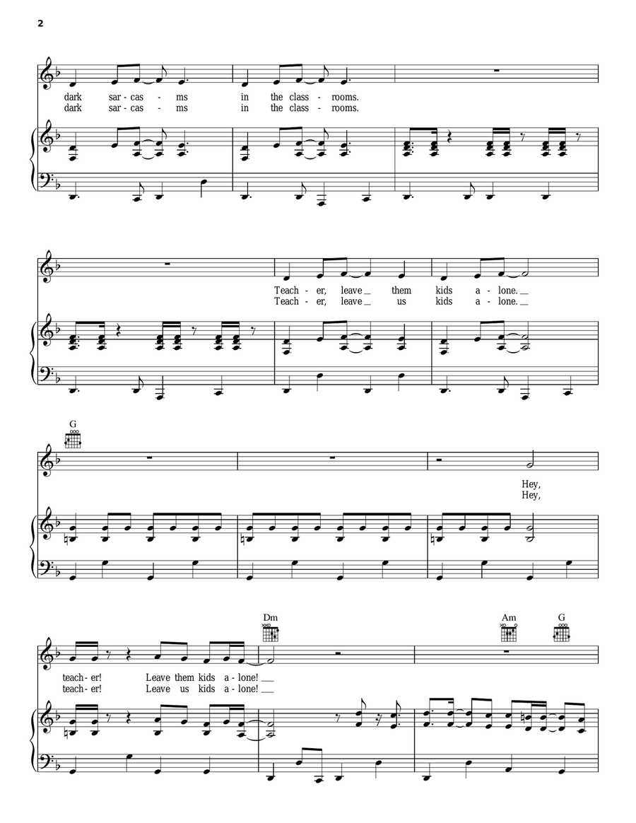 Another Brick In The Wall, Part 2 Piano, Vocal, Guitar scores gallery preview page 2