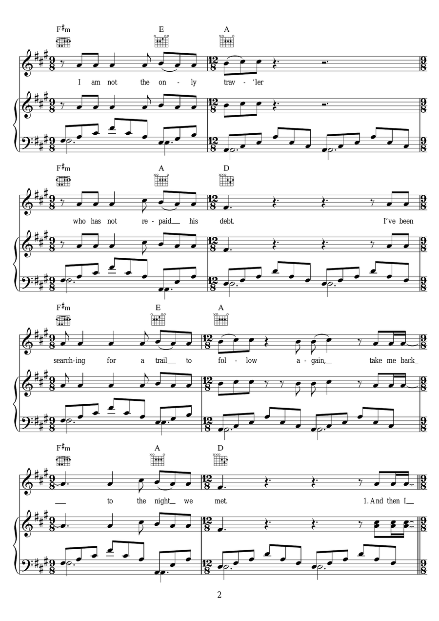 The Night We Met (feat. Phoebe Bridgers) (from 13 Reasons Why) Piano, Vocal scores gallery preview page 2