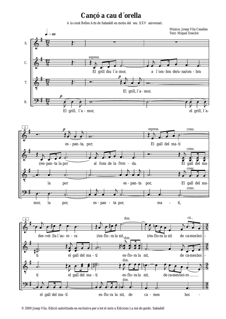 Cançó a cau d'orella Cançó a cau d'orella 4-Part scores gallery preview page 3