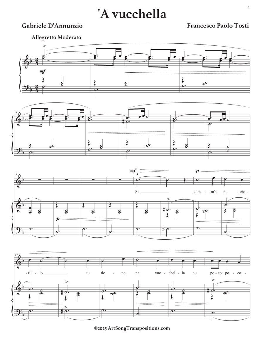 TOSTI: 'A vucchella (transposed to F major) Piano, Vocal scores gallery preview page 2