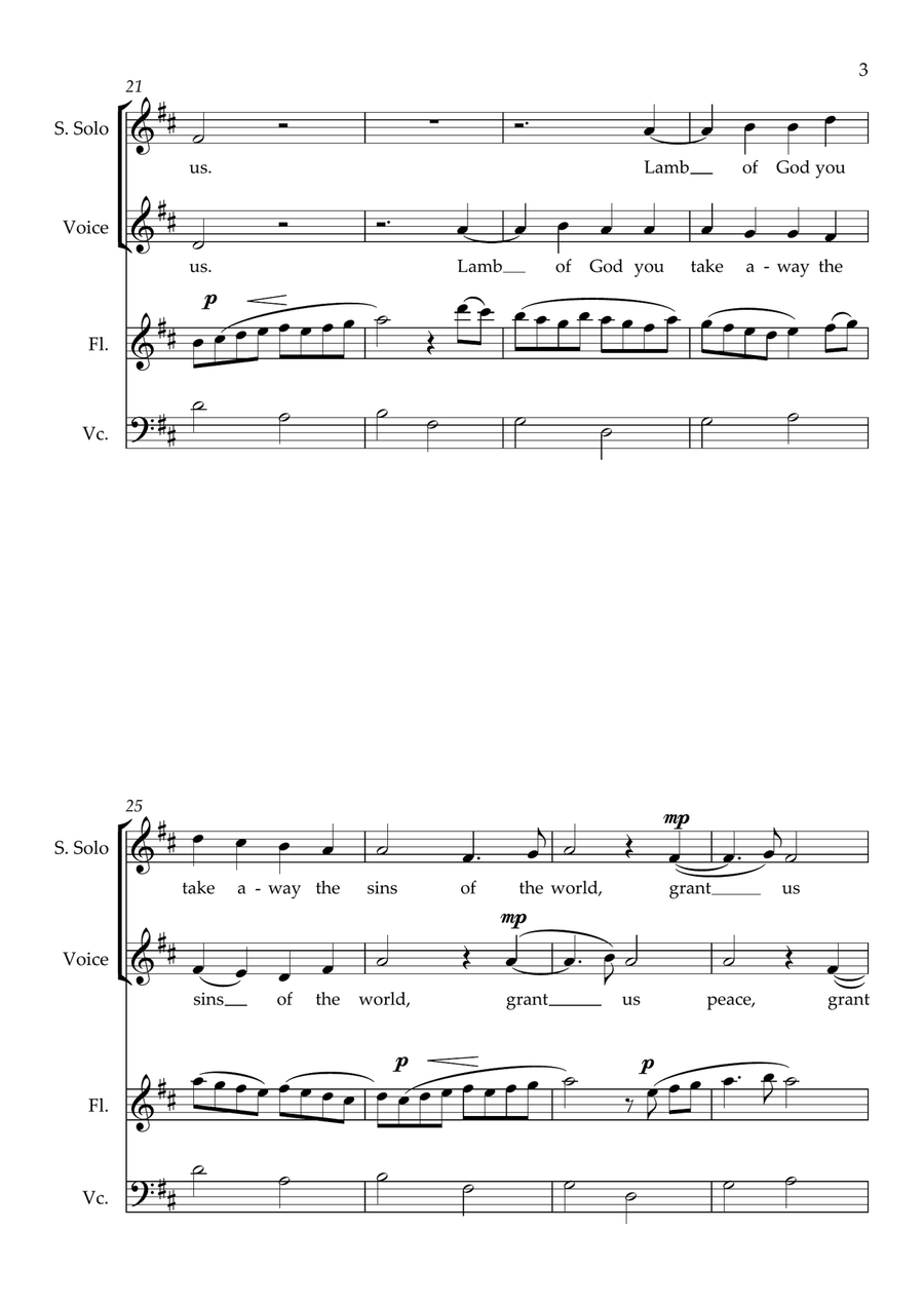 Lamb of God, for mixed choir, flute, cello and/or keyboard SA scores gallery preview page 3