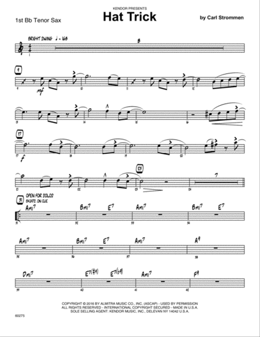 Hat Trick - 1st Tenor Saxophone Tenor Saxophone scores gallery preview page 1