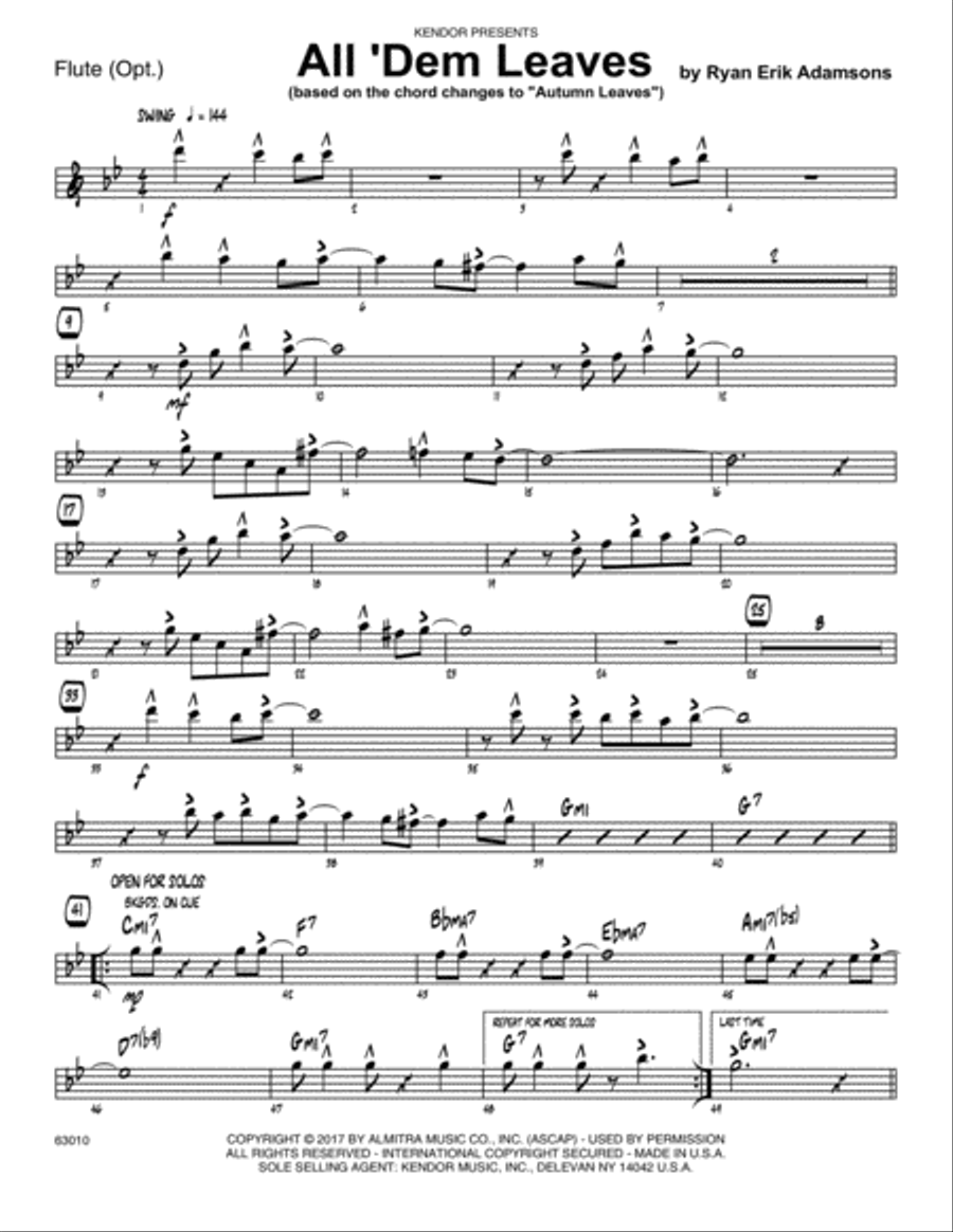 All 'Dem Leaves (based on the chord changes to Autumn Leaves) - Flute Flute scores gallery preview page 1
