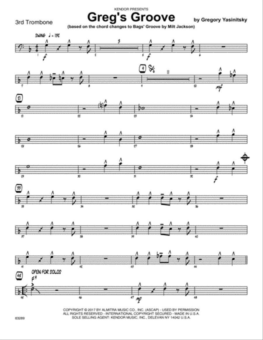 Greg's Groove - 3rd Trombone Trombone scores gallery preview page 1