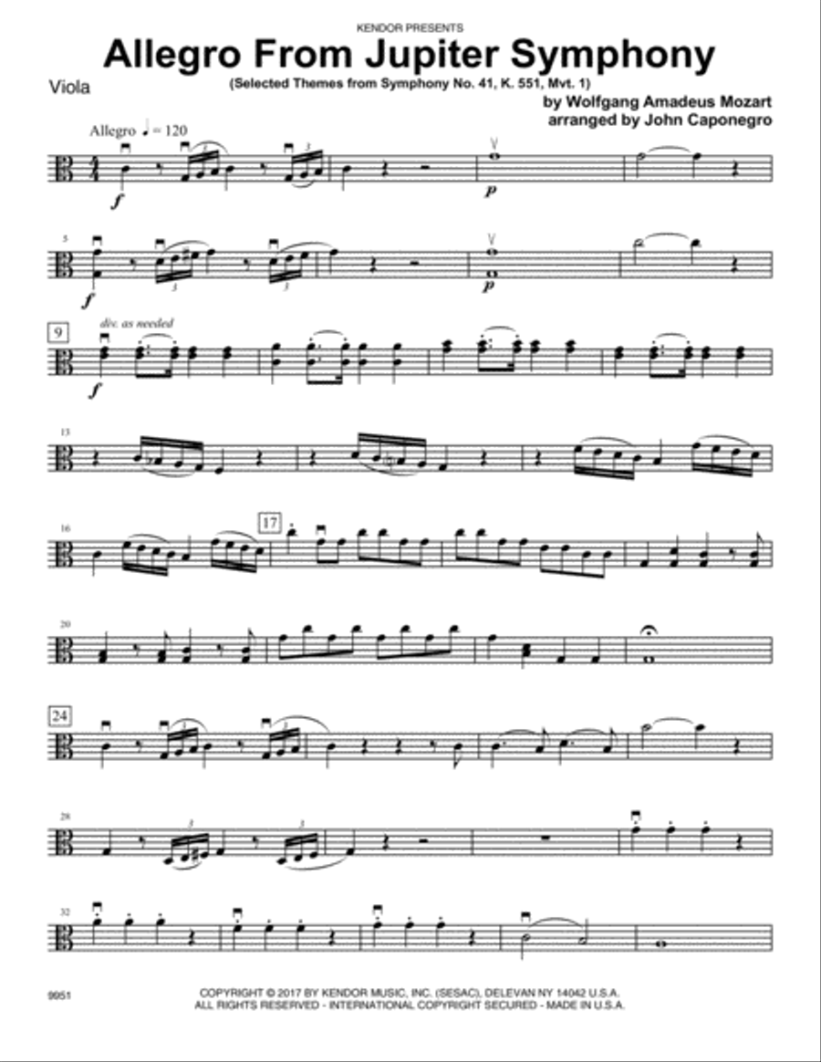 Allegro From Jupiter Symphony - Viola Viola scores gallery preview page 1