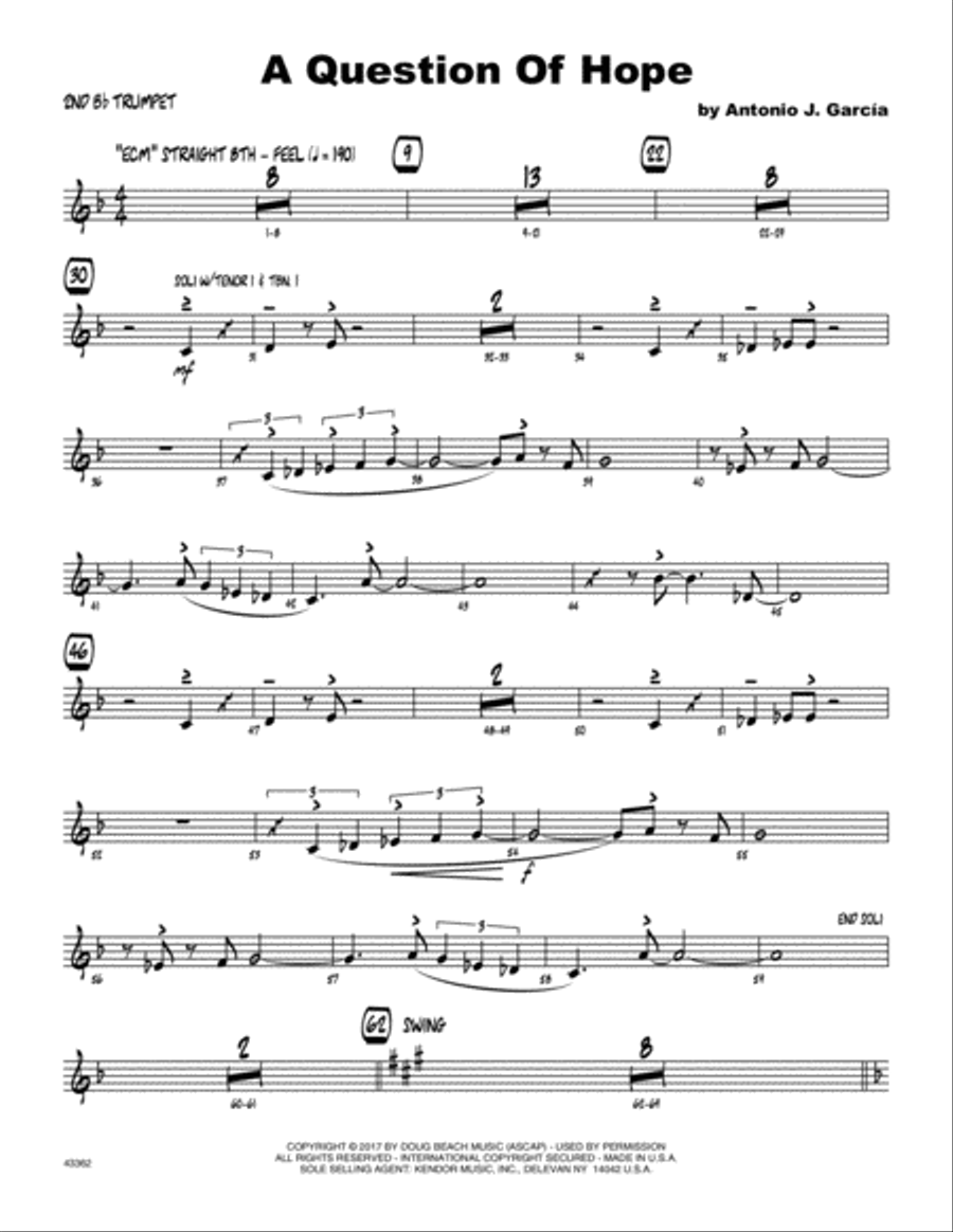 A Question Of Hope - 2nd Bb Trumpet B-Flat Trumpet scores gallery preview page 1
