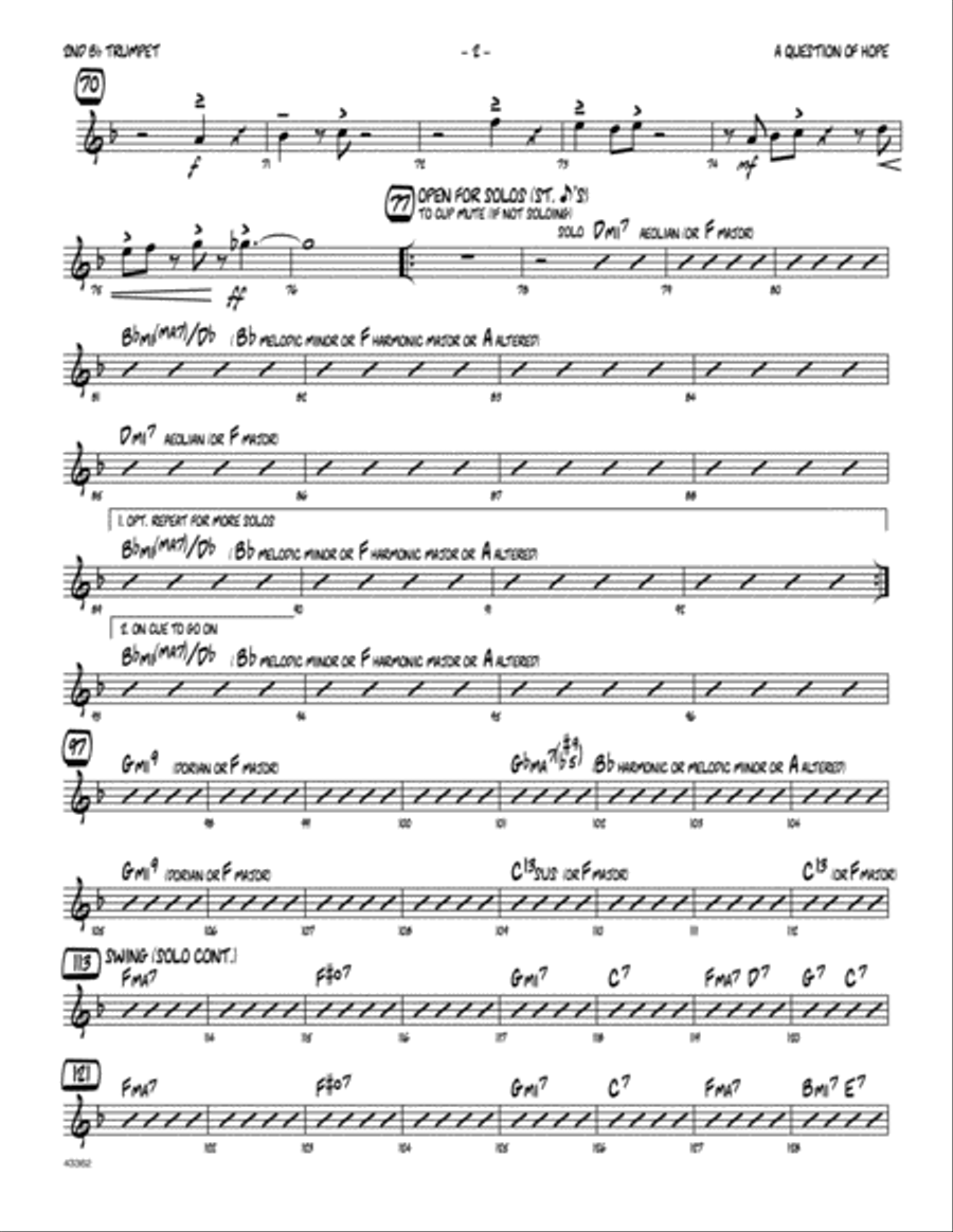 A Question Of Hope - 2nd Bb Trumpet B-Flat Trumpet scores gallery preview page 2