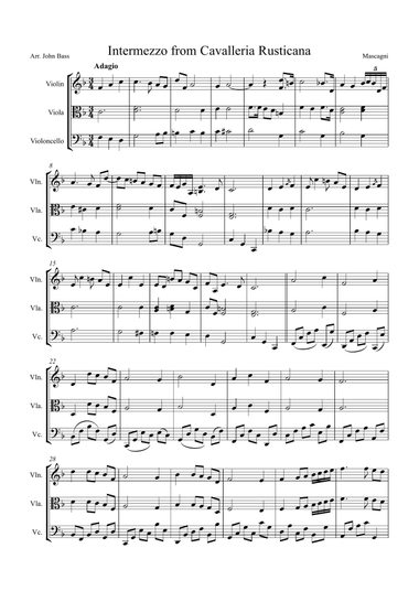 Intermezzo from Cavalleria Rusticana, arranged for String Trio (Violin, Viola and 'Cello)