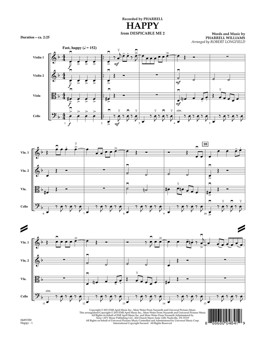 Happy - Conductor Score (Full Score) String Quartet scores gallery preview page 1