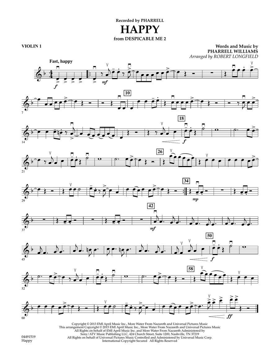 Happy - Violin 1 Happy - Violin 1 String Quartet scores gallery preview page 1