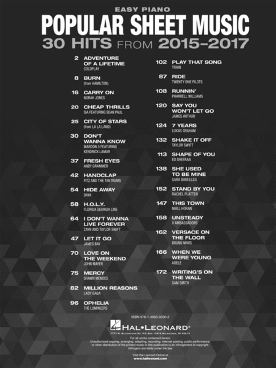 Popular Sheet Music – 30 Hits from 2015-2017 Easy Piano scores gallery preview page 2