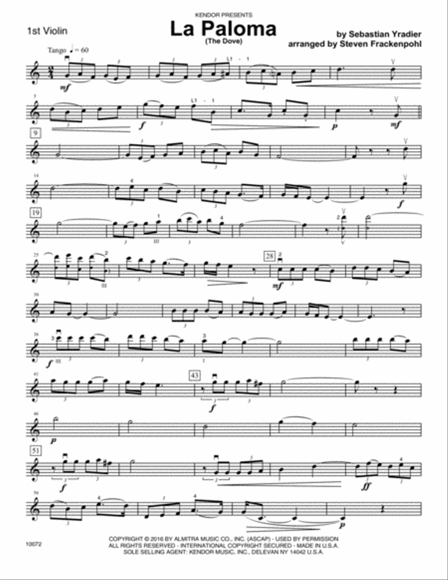 La Paloma (The Dove) - 1st Violin Violin scores gallery preview page 1