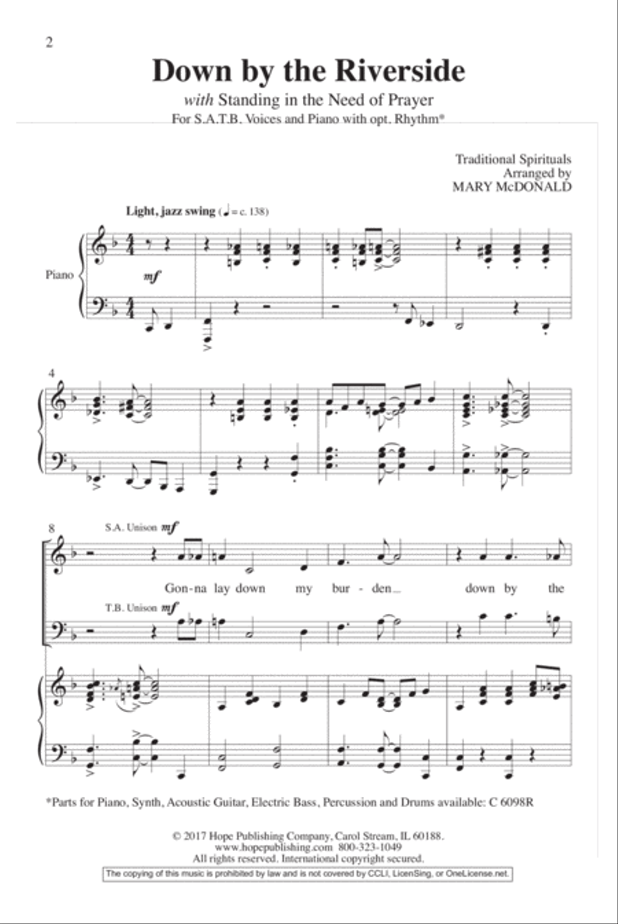 Down by the Riverside with Standing in the Need of Prayer 4-Part scores gallery preview page 2
