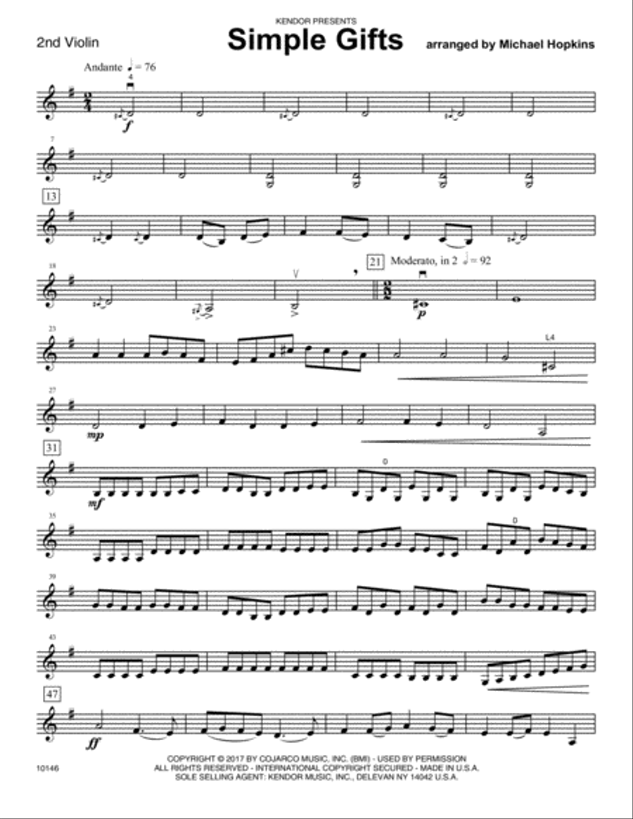 Simple Gifts - 2nd Violin Violin scores gallery preview page 1