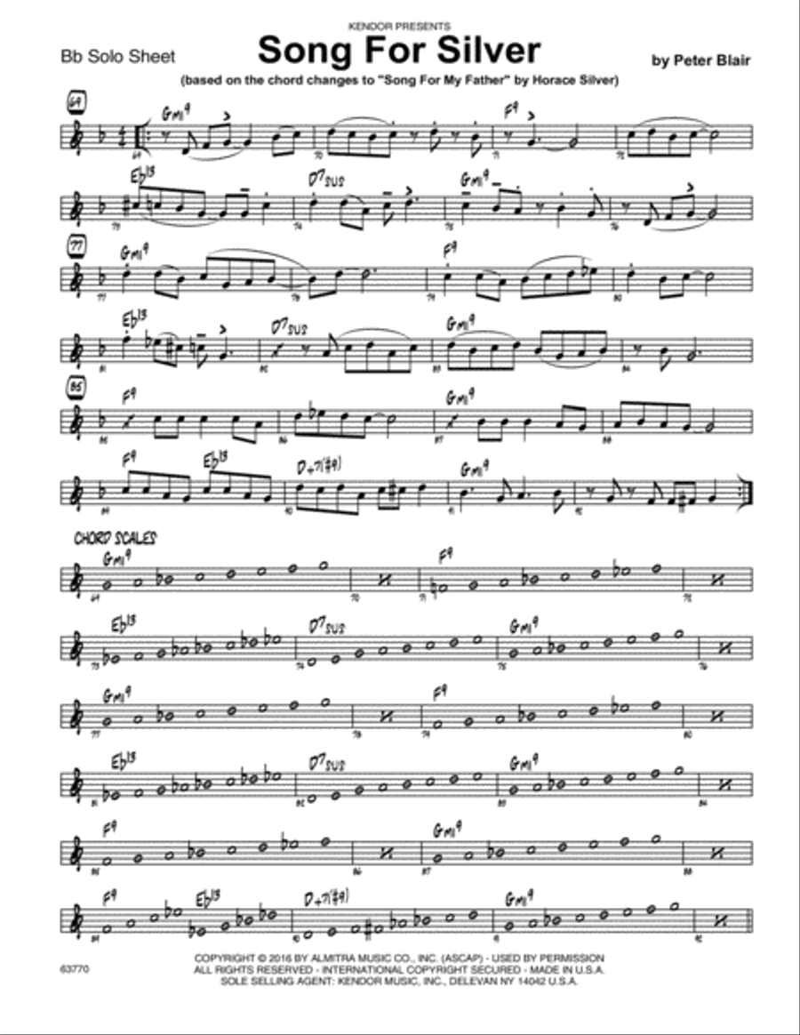 Song For Silver (based on Song For My Father by Horace Silver) - Bb Solo Sheet Part scores gallery preview page 1