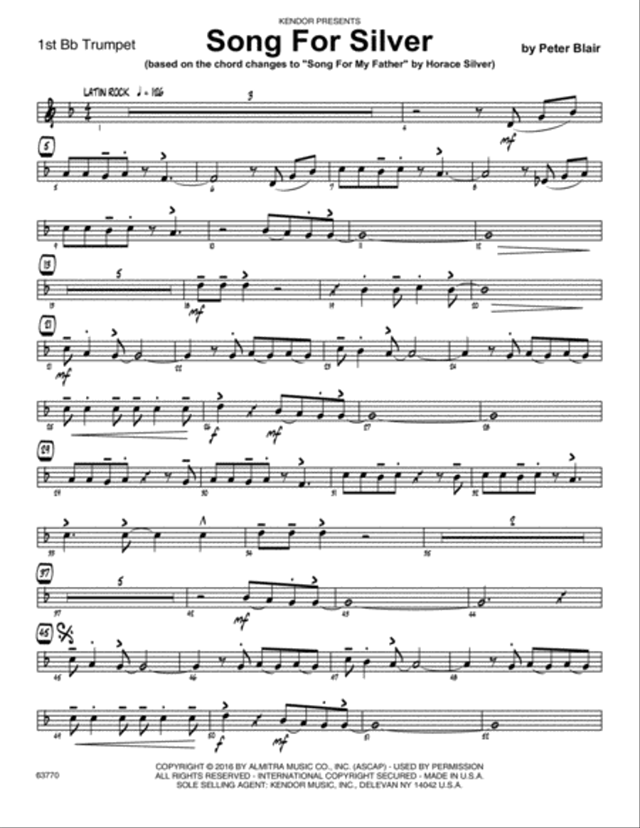 Song For Silver (based on Song For My Father by Horace Silver) - 1st Bb Trumpet B-Flat Trumpet scores gallery preview page 1