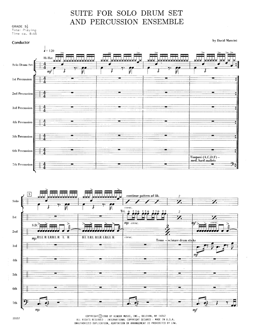 Suite For Solo Drum Set & Percussion Ensemble - Full Score Drum Set scores gallery preview page 1