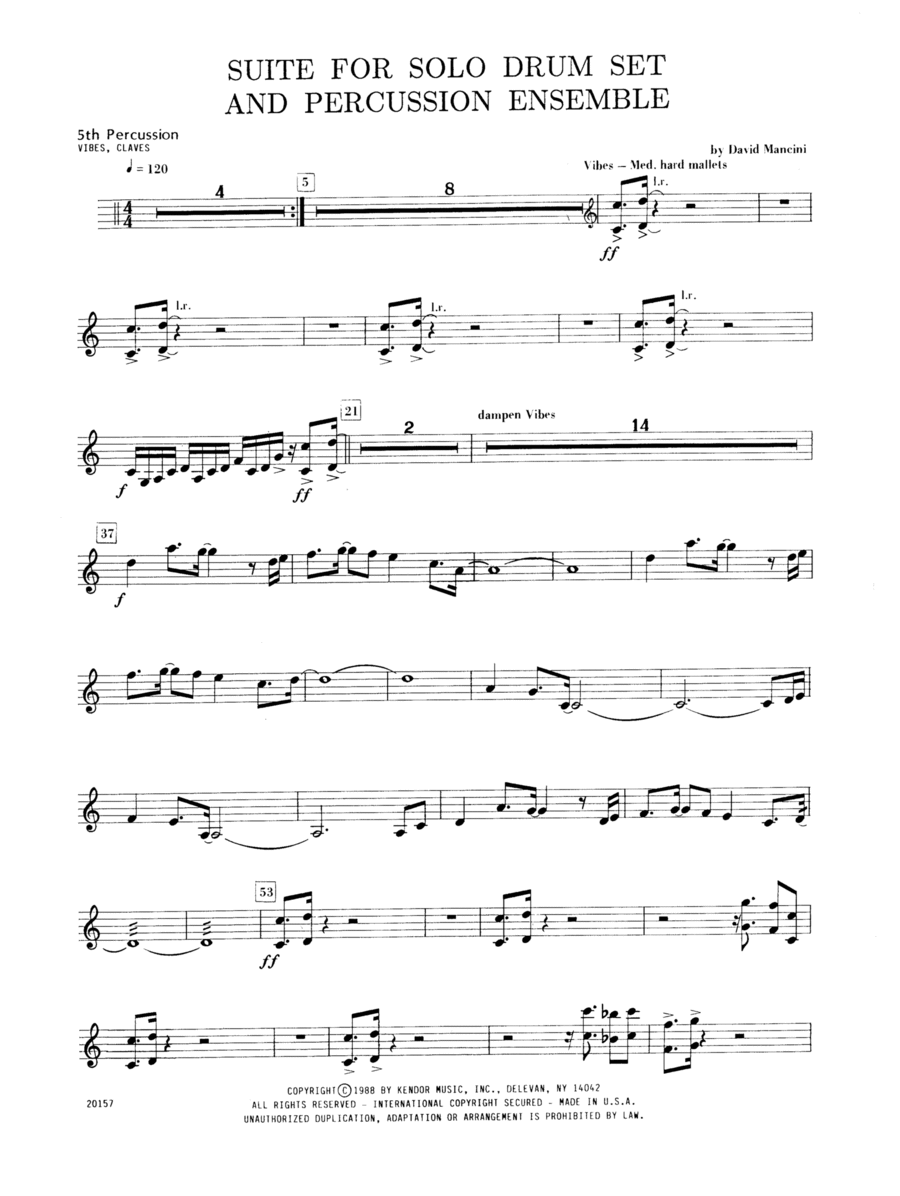 Suite For Solo Drum Set & Percussion Ensemble - Percussion 5 Drum Set scores gallery preview page 1