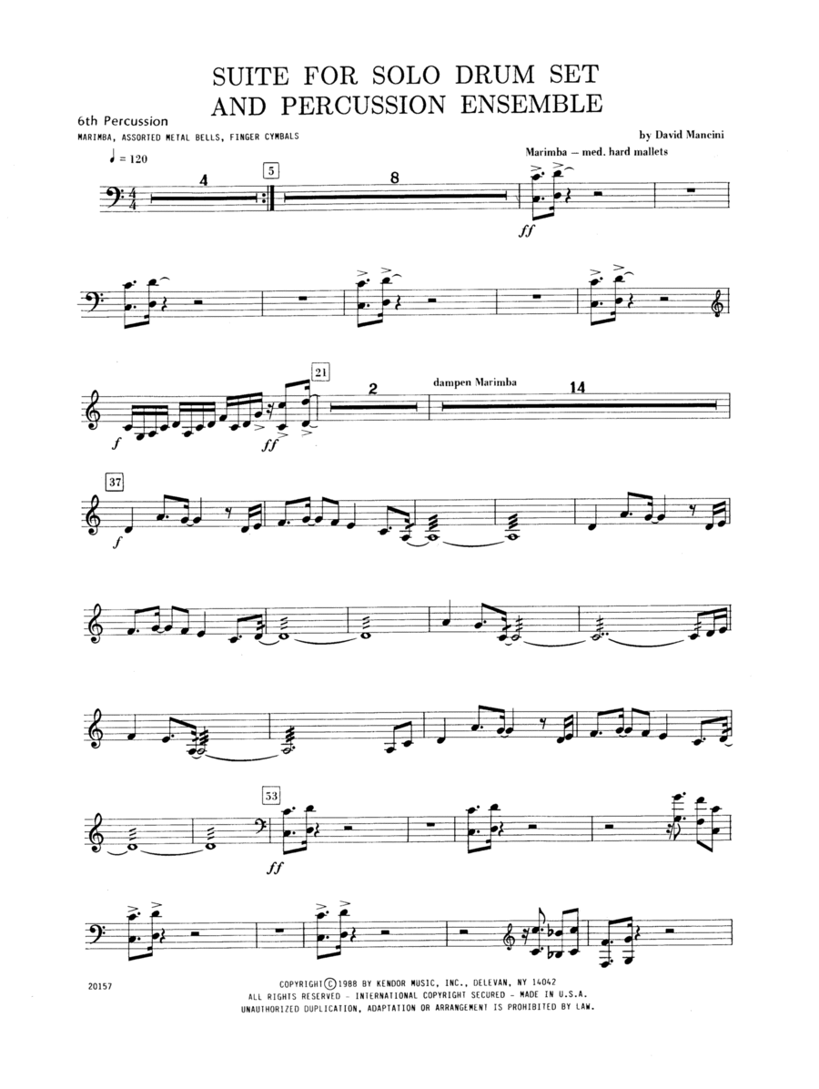 Suite For Solo Drum Set & Percussion Ensemble - Percussion 6 Drum Set scores gallery preview page 1