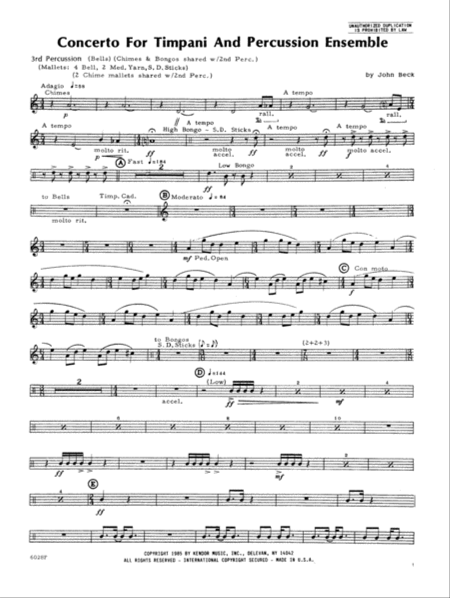 Concerto For Timpani And Percussion Ensemble - Percussion 3 Percussion scores gallery preview page 1