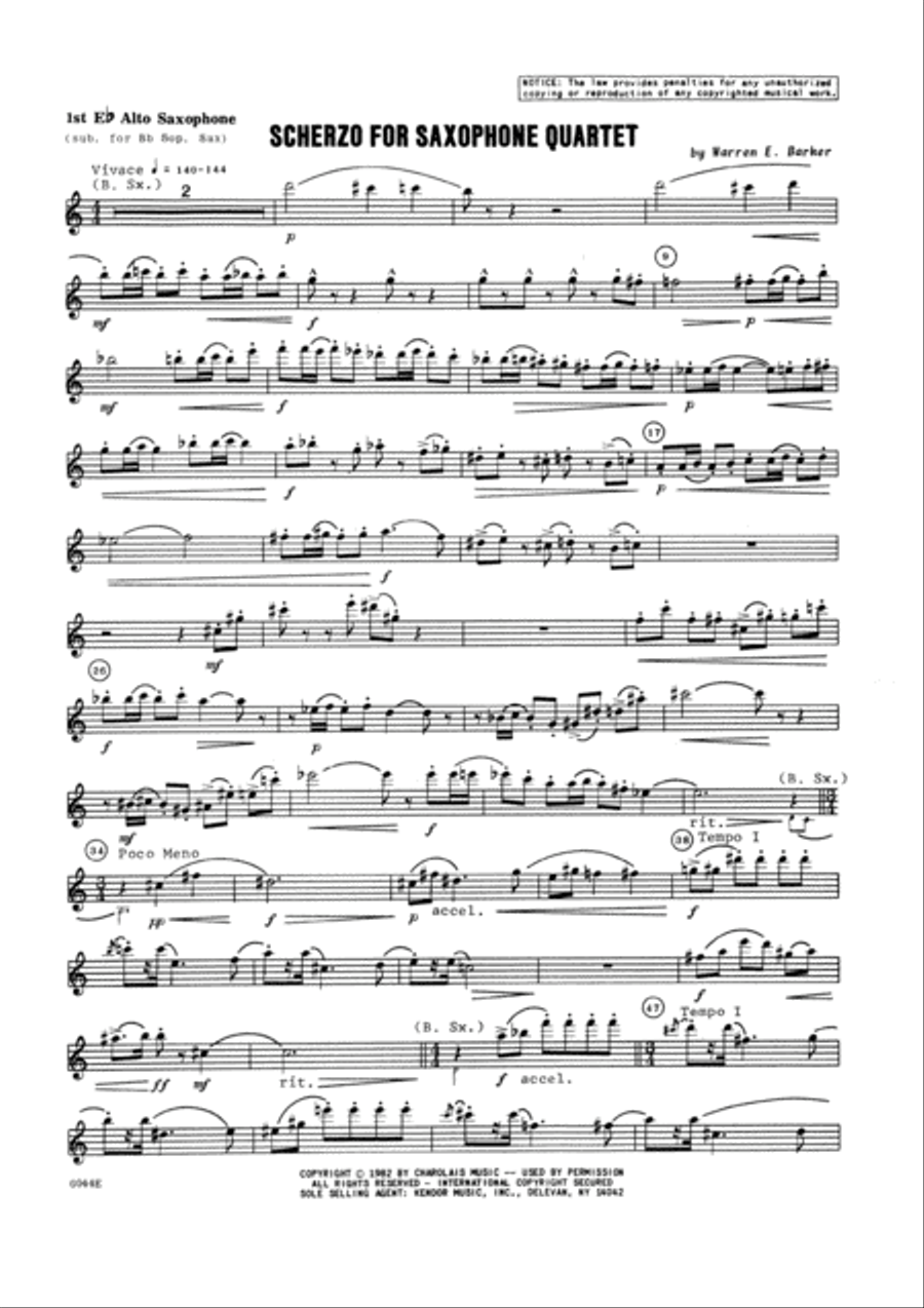 Scherzo for Saxophone Quartet - 1st Eb Alto Saxophone Alto Saxophone scores gallery preview page 1