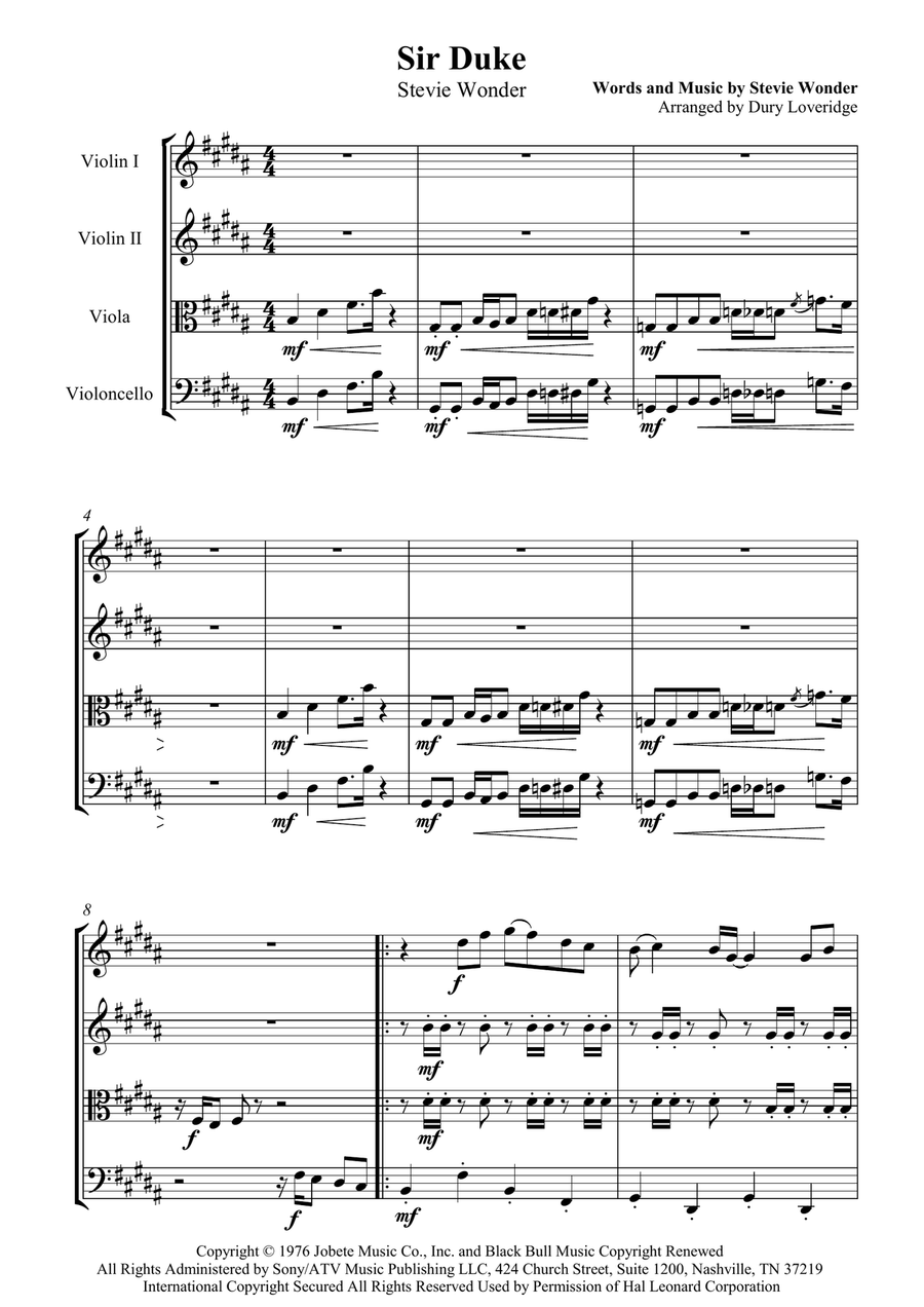 Sir Duke Sir Duke String Quartet scores gallery preview page 2