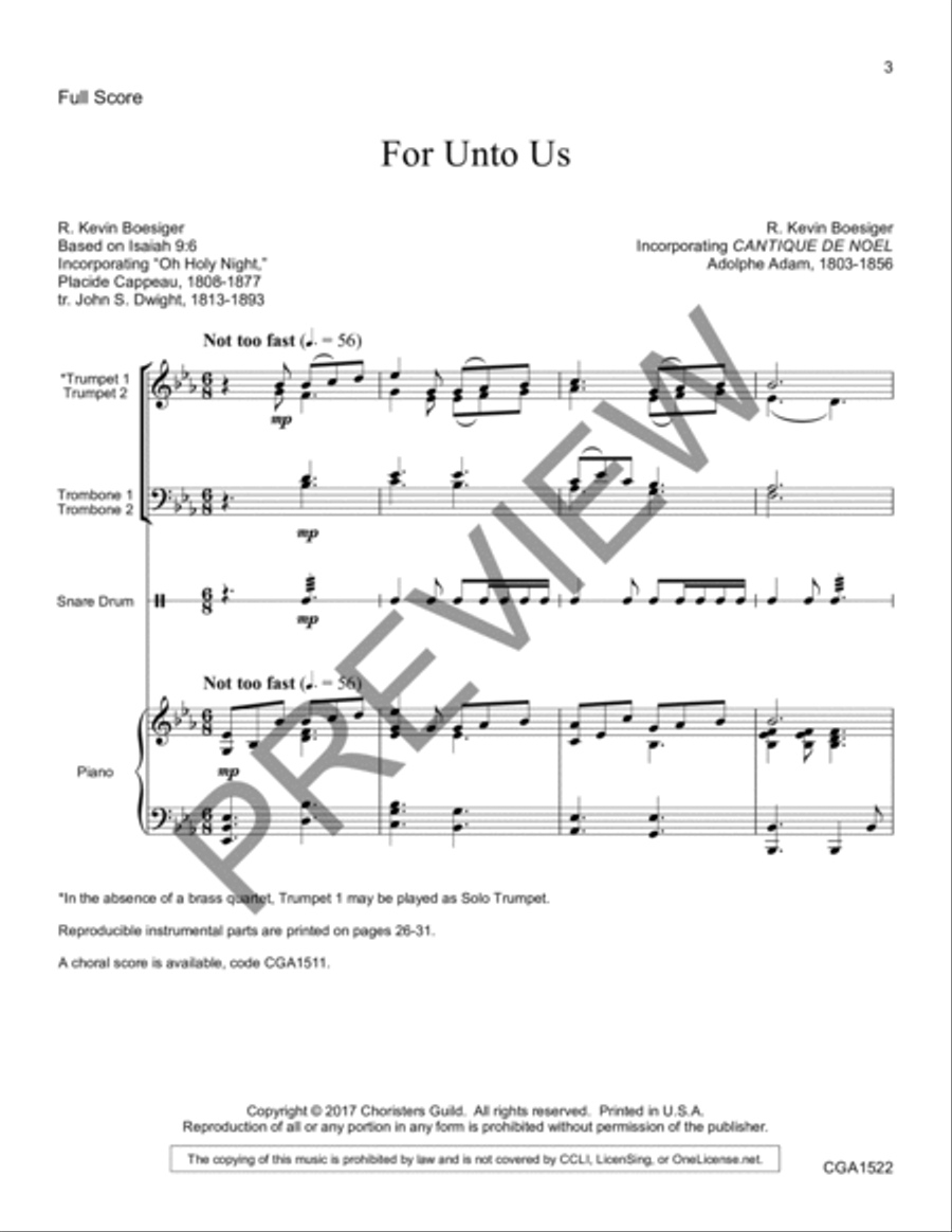 For Unto Us Conductor Score + Reproducible Instrumental Parts Reproducible Packs scores gallery preview page 2