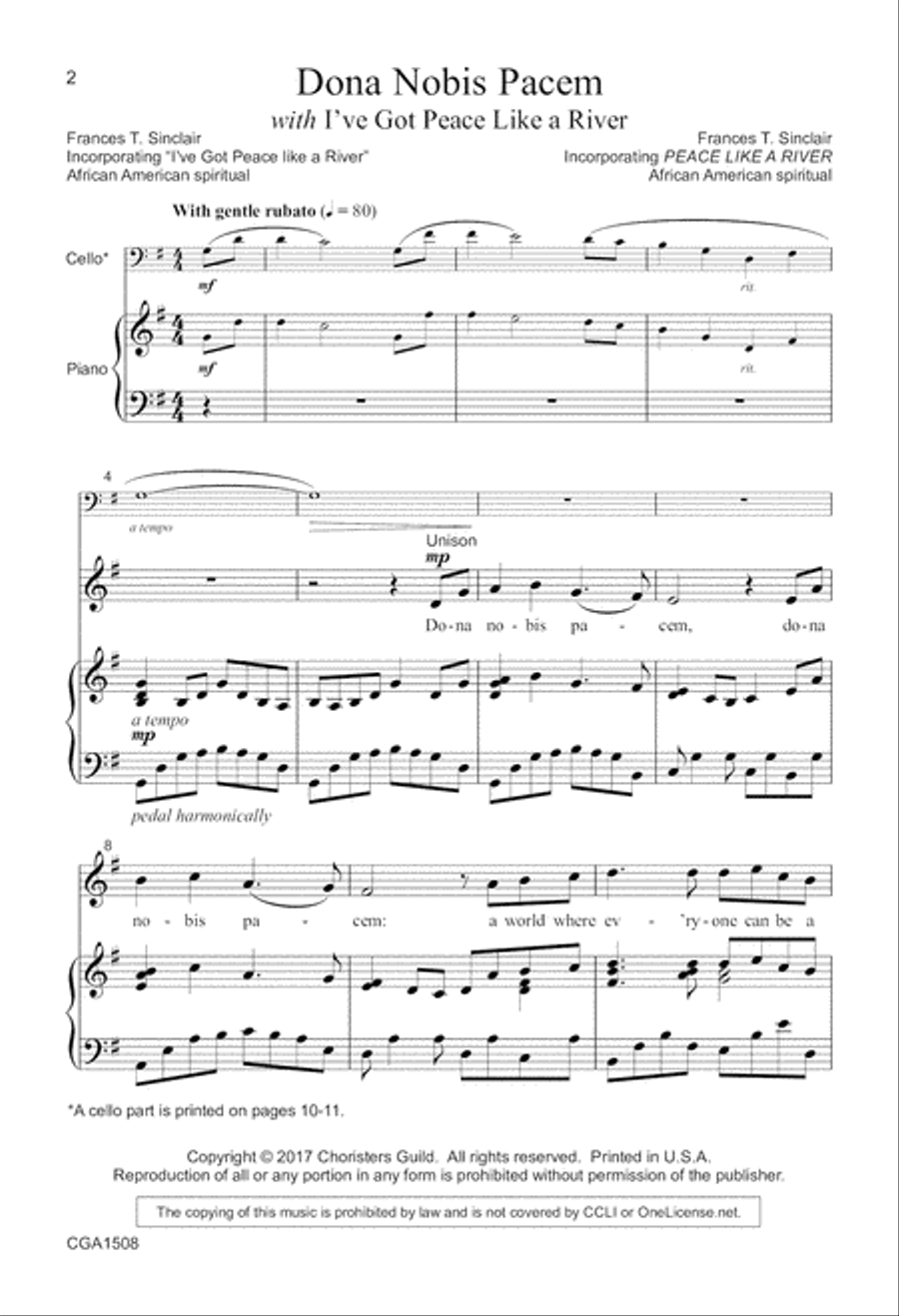 Dona Nobis Pacem with I've Got Peace Like a River Unison Choir scores gallery preview page 2