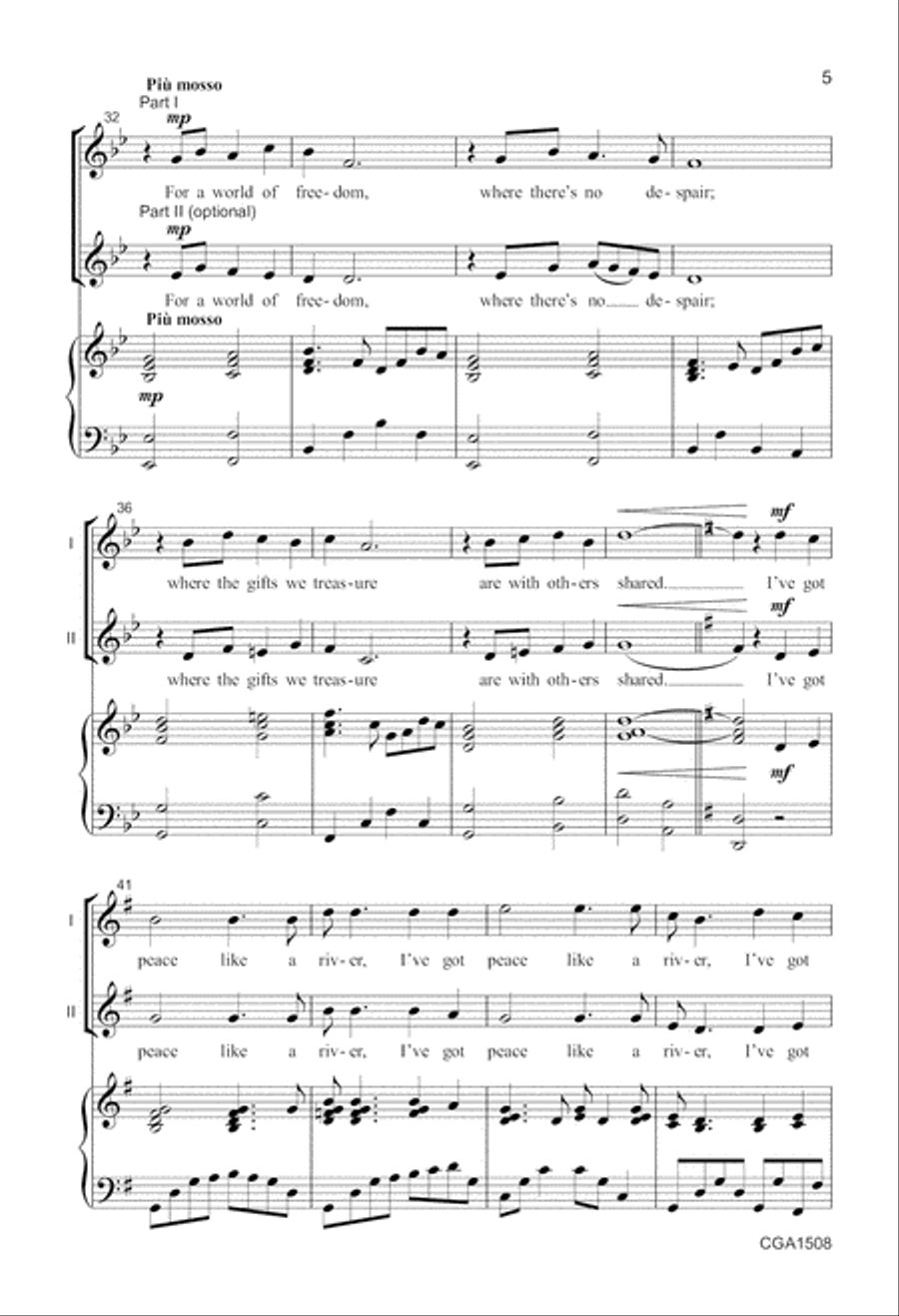 Dona Nobis Pacem with I've Got Peace Like a River Unison Choir scores gallery preview page 5