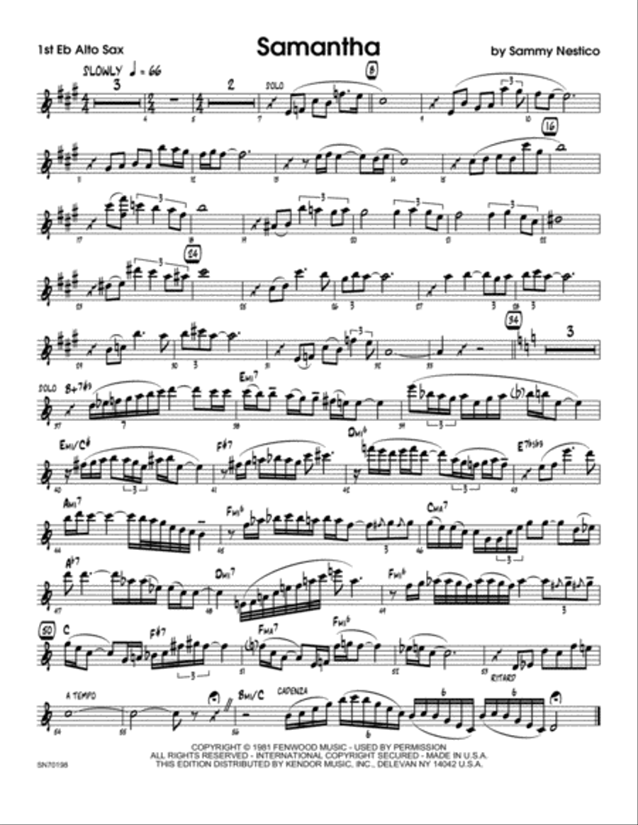 Samantha - 1st Eb Alto Saxophone Alto Saxophone scores gallery preview page 1