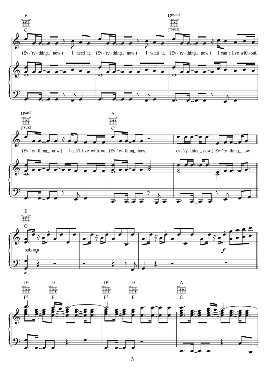 Everything Now Everything Now Piano, Vocal scores gallery preview page 5