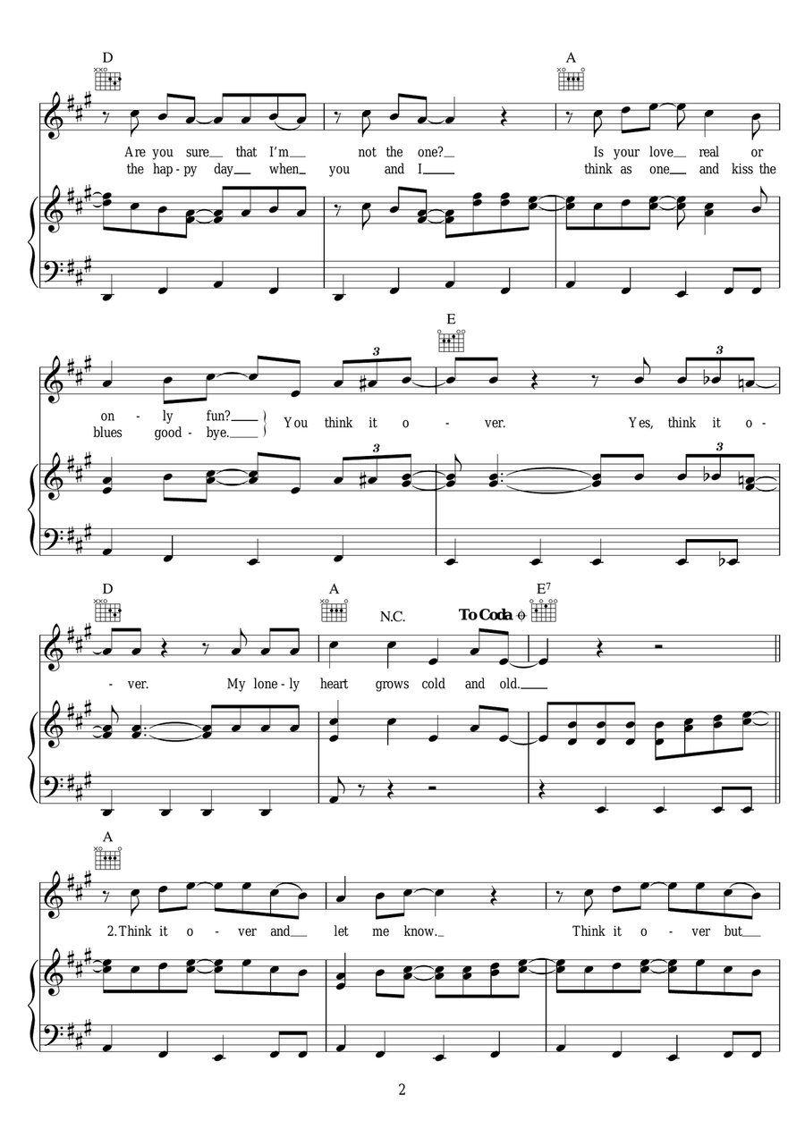 Think It Over Think It Over Piano, Vocal scores gallery preview page 2