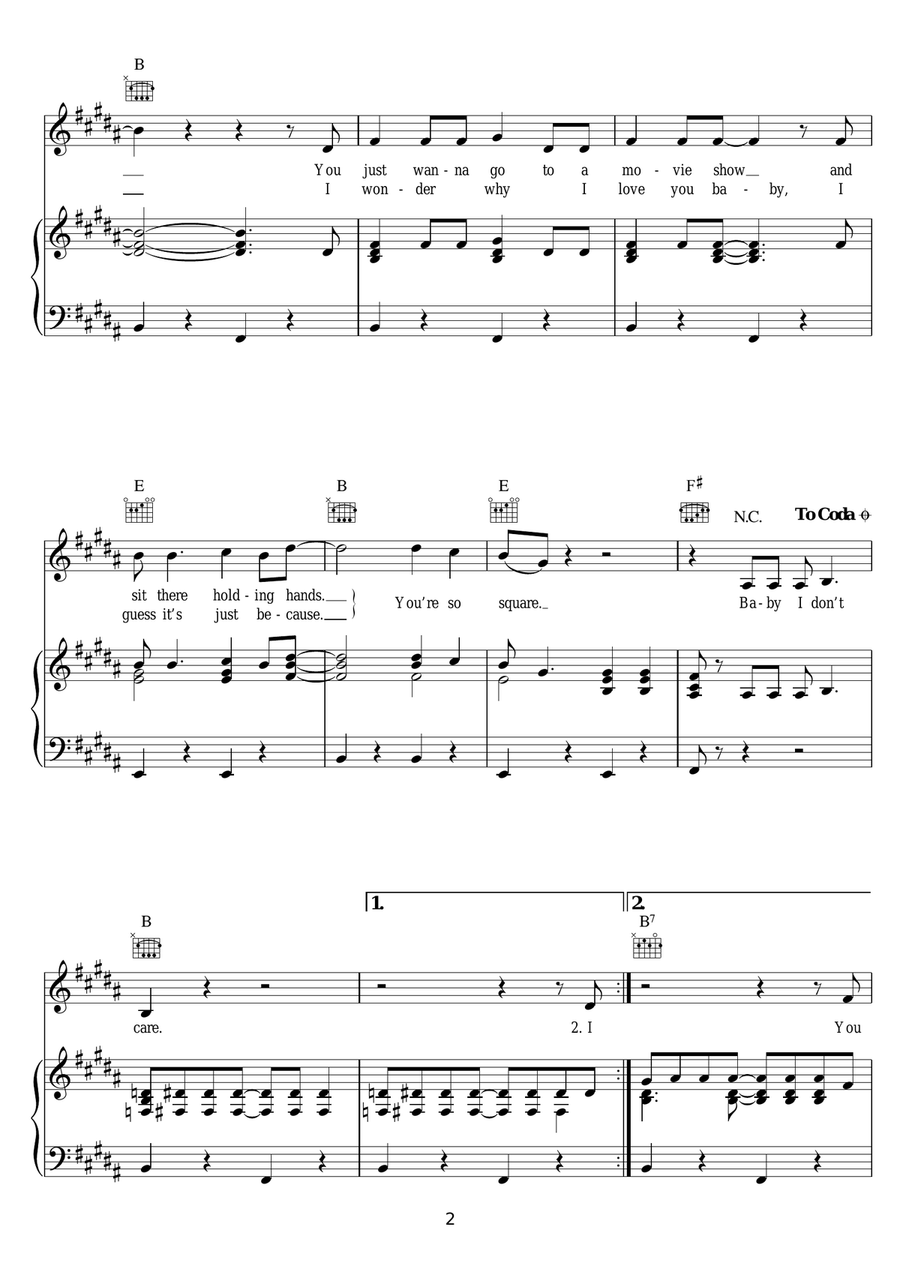 You're So Square (Baby I Don't Care) Piano, Vocal scores gallery preview page 2