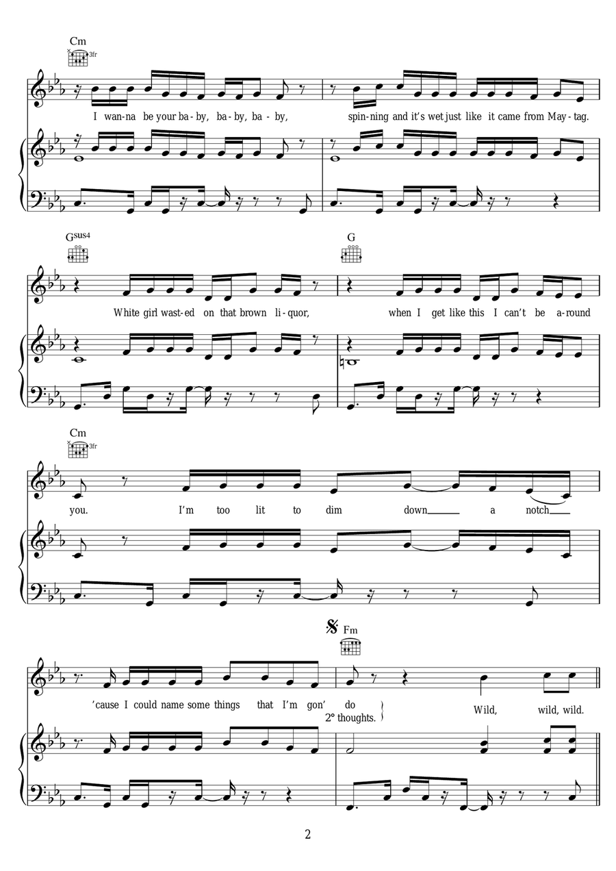 Wild Thoughts (feat. Rihanna & Bryson Tiller) Piano, Vocal scores gallery preview page 2