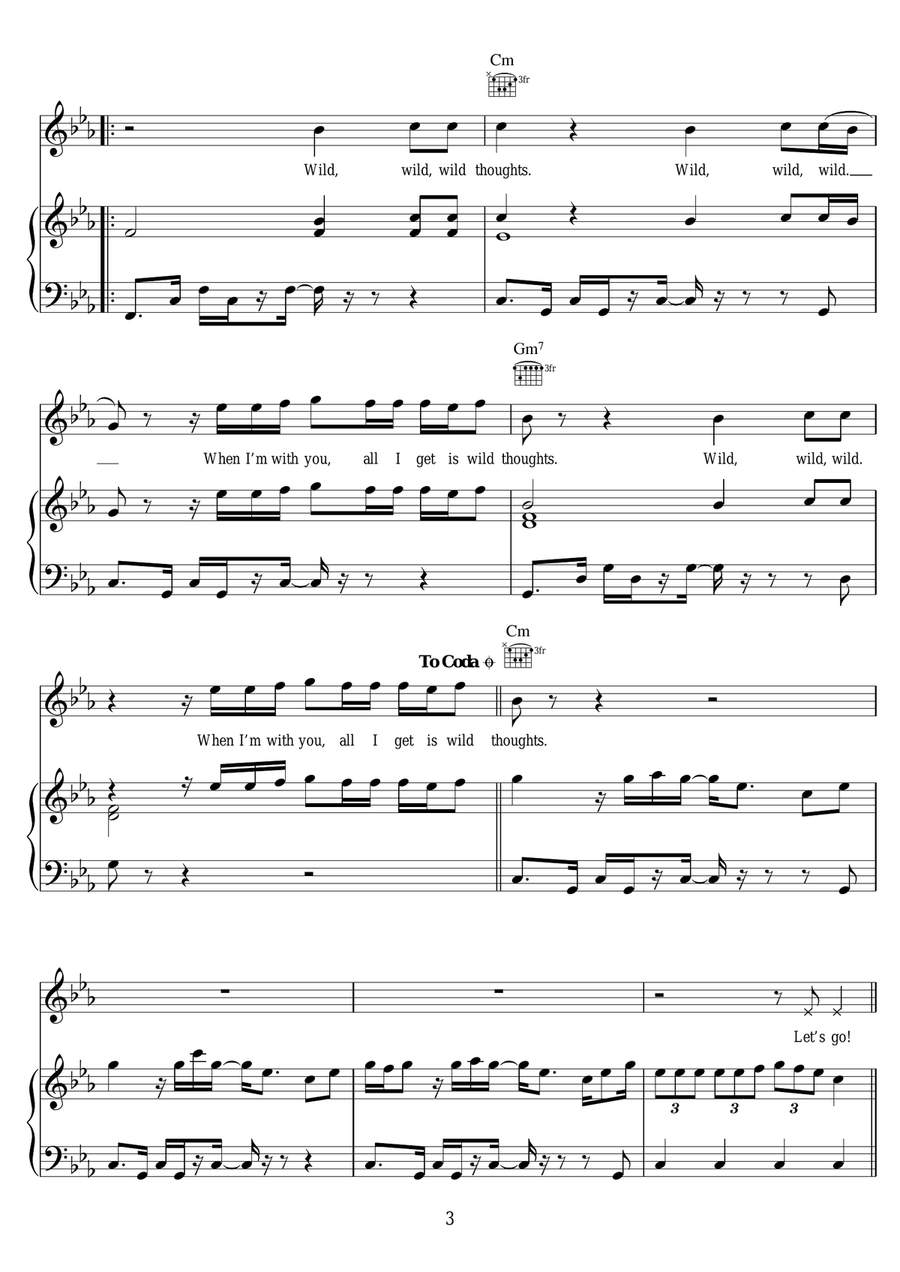 Wild Thoughts (feat. Rihanna & Bryson Tiller) Piano, Vocal scores gallery preview page 3